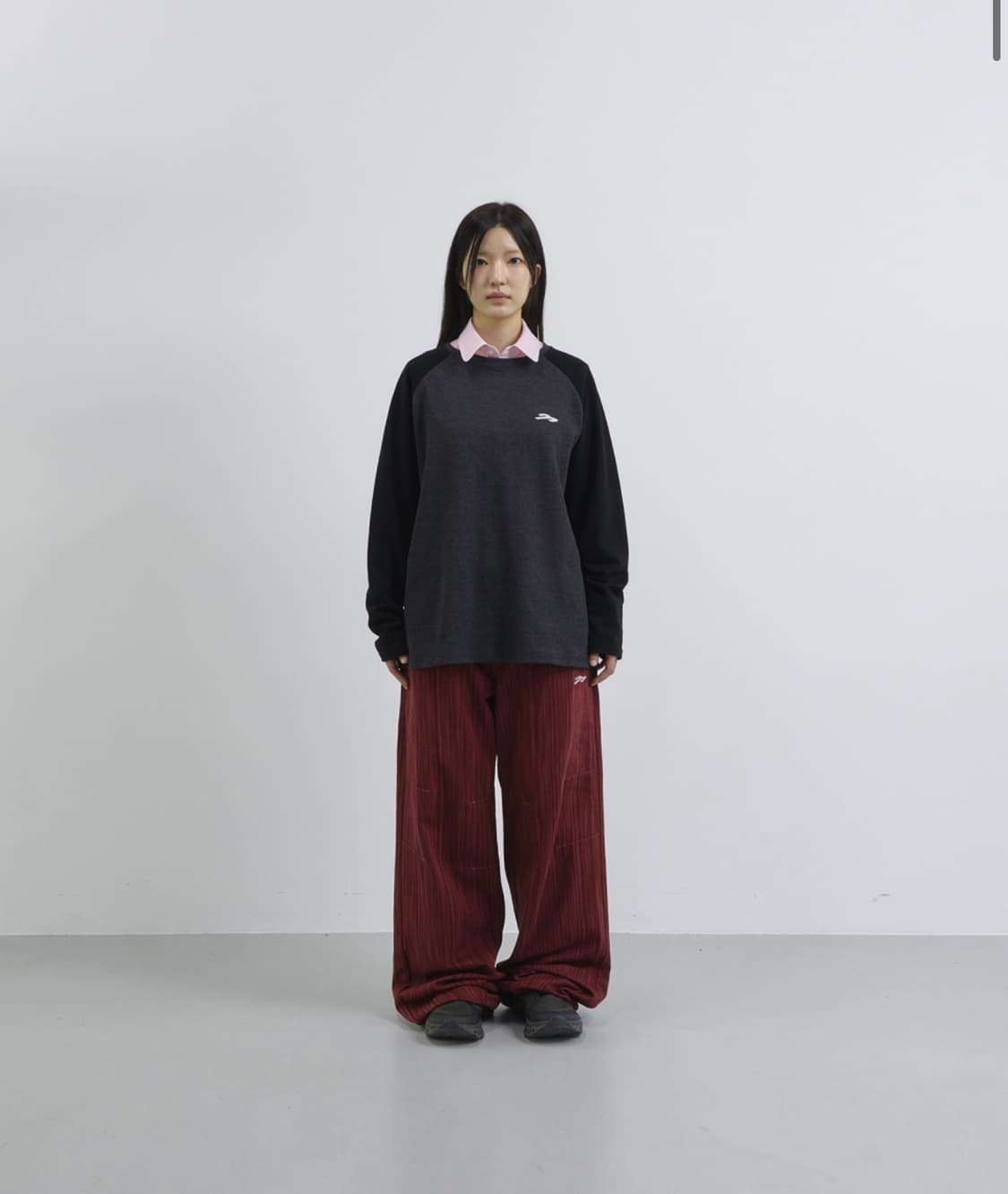 탄산마그네슘 코튼 와이드 스터드 팬츠 버건디 상품이미지3