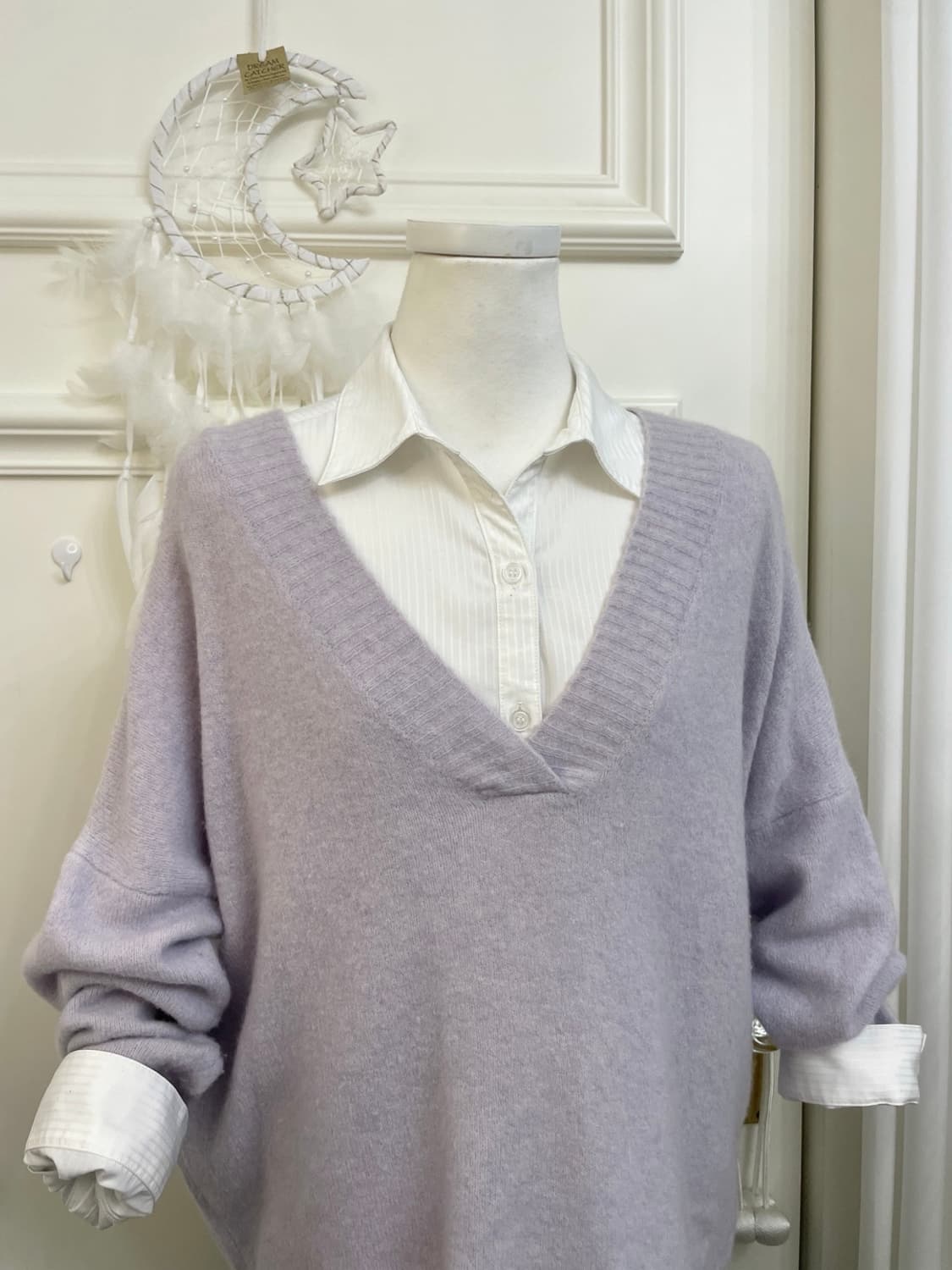 lavender v-neck soft sweater&white basic 상품이미지7