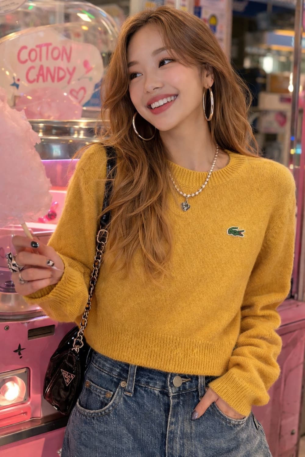 🧥 Lacoste 라코스테 헤어리 니트 스웨터 (머스타드 옐로우) 상품이미지1