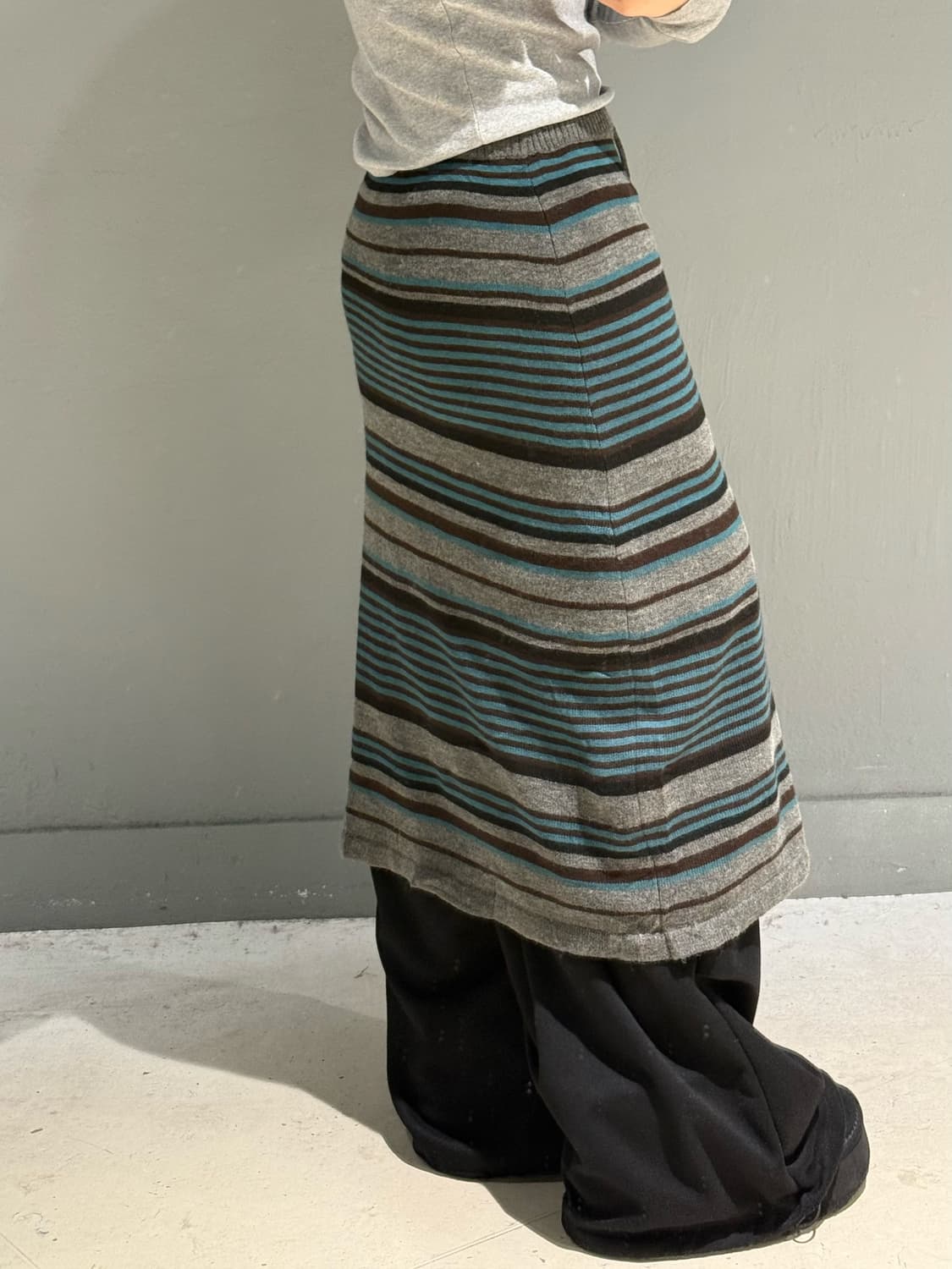 color mix stripe pattern knit skirt 상품이미지3