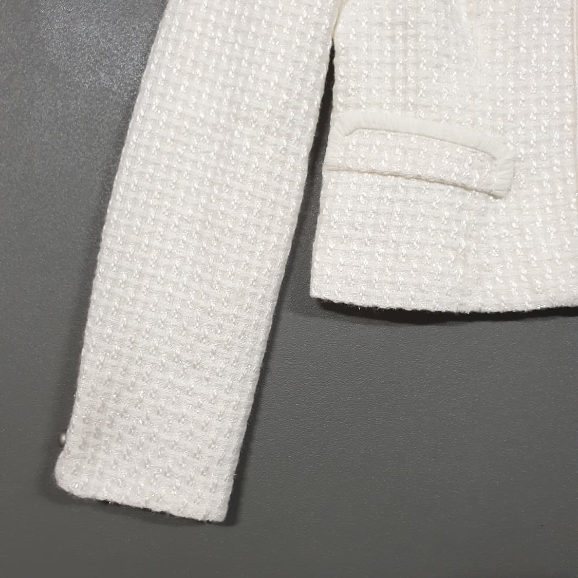 여성 S (90) 잇미샤 포켓 프린지 히든버튼 트위드 자켓 아이보리 상품이미지3