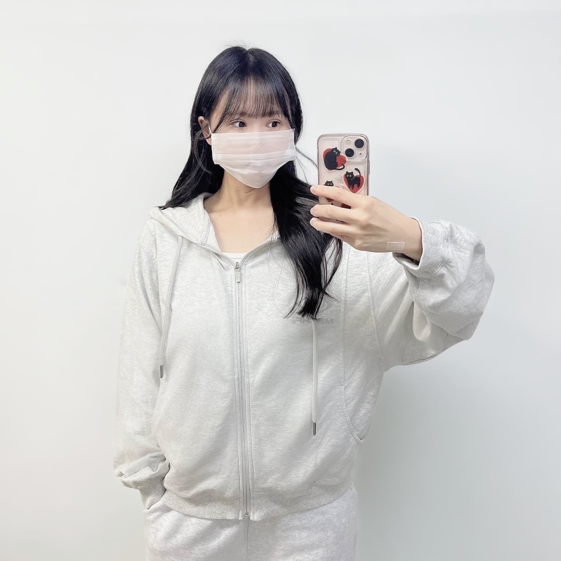 미스치프 롬버스 후드집업 멜란지 그레이 상품이미지1