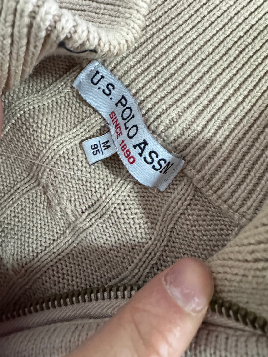 여성 US폴로 꽈배기 하프집업 코튼 니트 M 베이지 상품이미지3