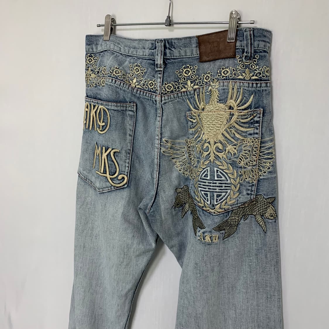 아카데믹스 00s 연청 워싱 데님 팬츠 오리엔탈 자수 빈티지 청바지 36 상품이미지7