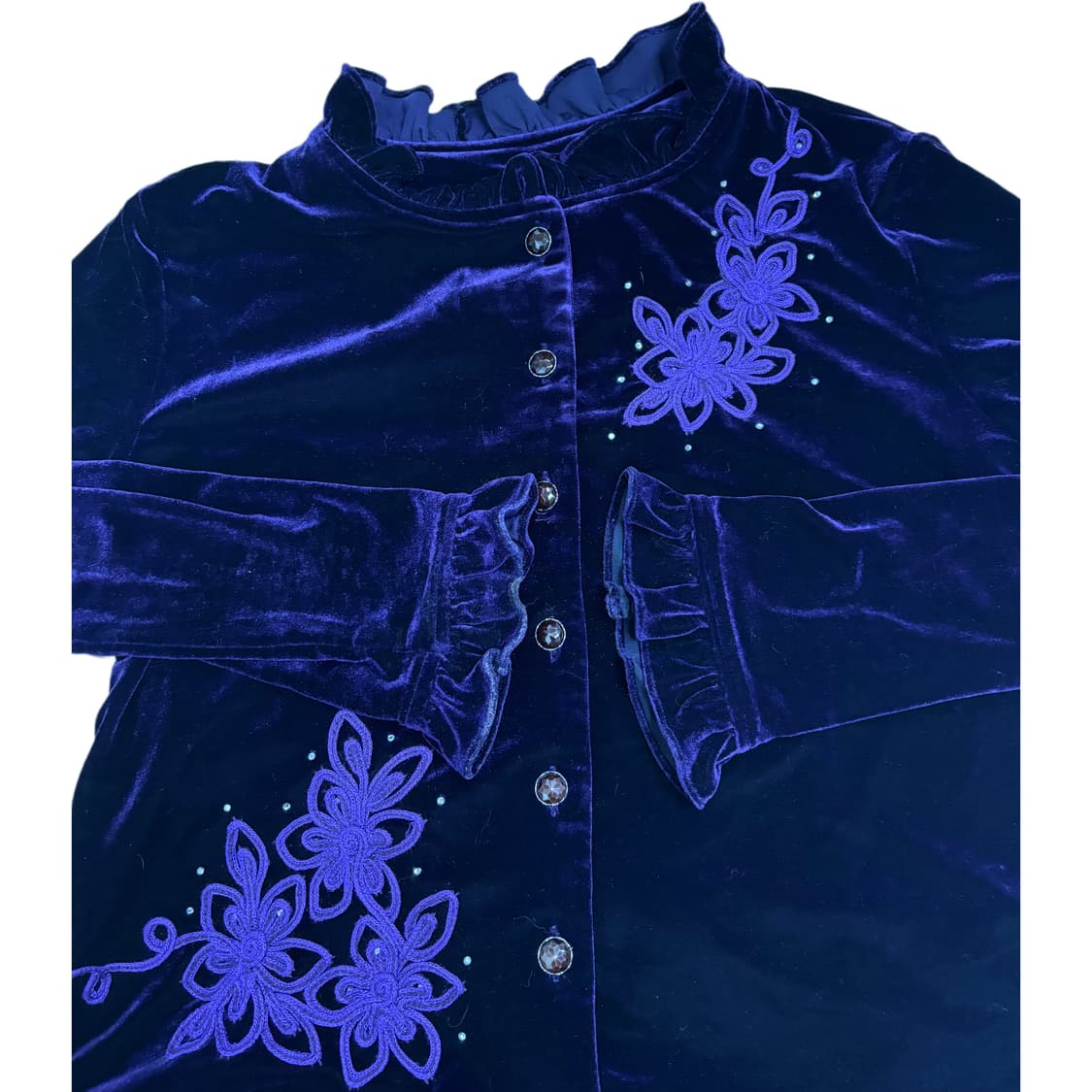 빈티지 벨벳 꽃자수 퍼플 블라우스 상품이미지5