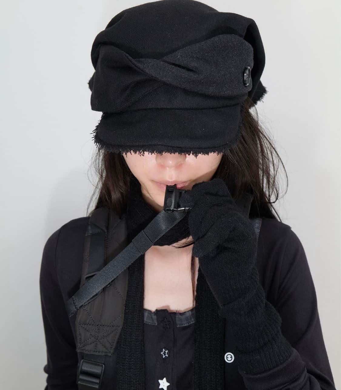 오호스 스카프 베일 울 캡 블랙 상품이미지3