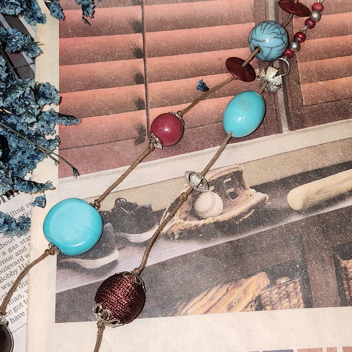 90s 프랑스 빈티지 목걸이 보헤미안 비즈 목걸이 히피 스타일 상품이미지4