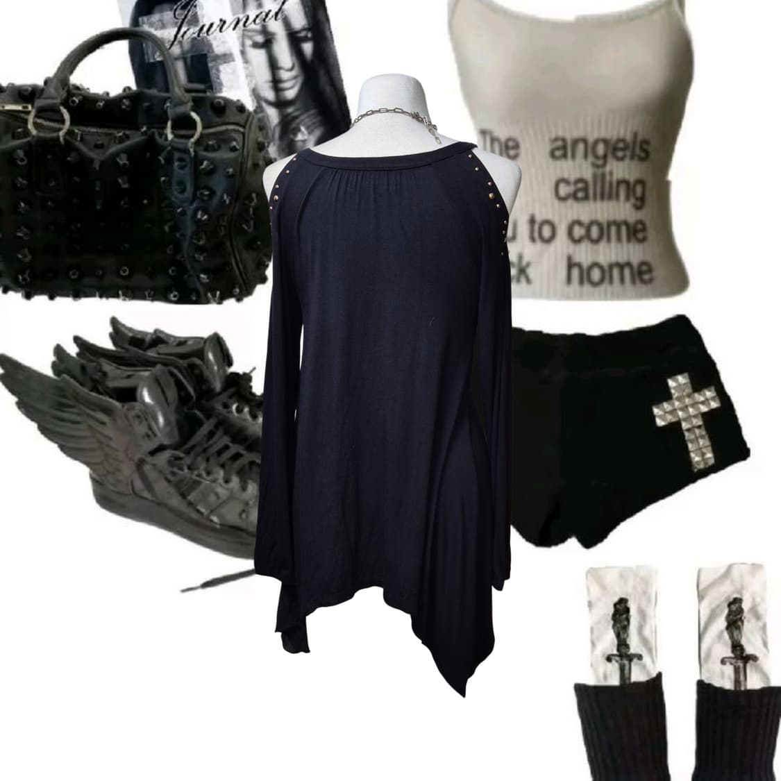 Vintage PUNK Black stud Cut-Out riri ops 상품이미지2