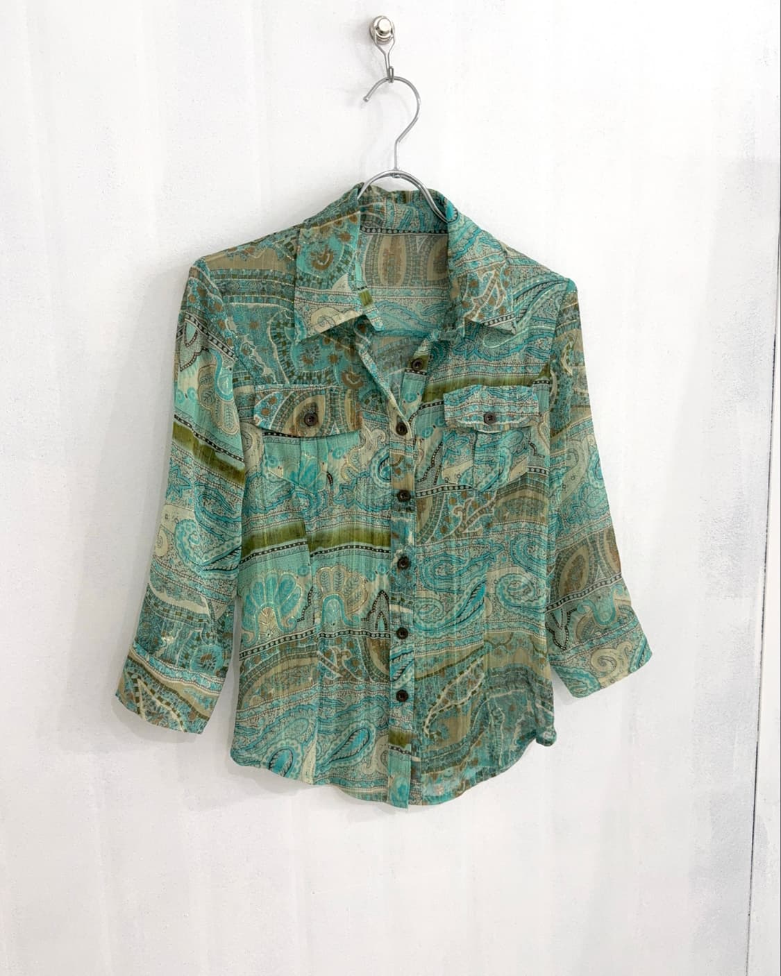 Mint Paisley Pleated Shirt 상품이미지7