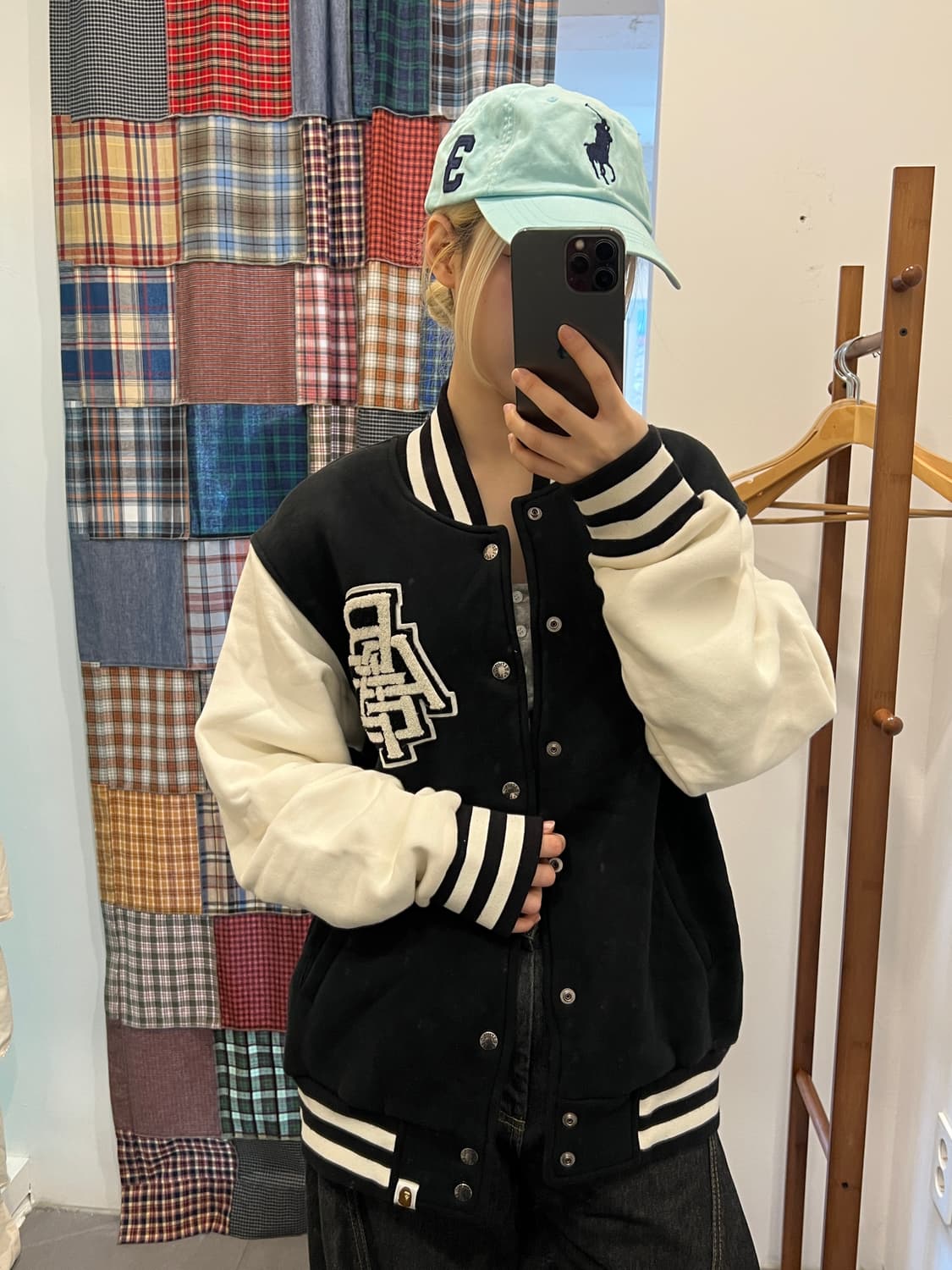 베이프 블랙 베이스볼 자켓 상품이미지5