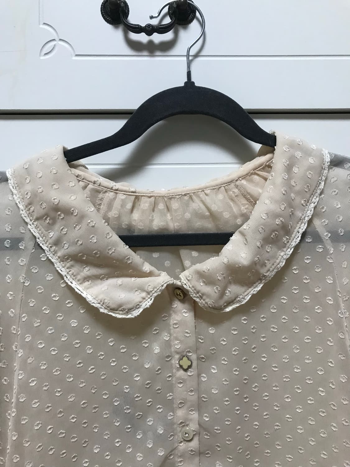 일본 빈티지 피치 핑크 둥근카라 둥카 도트 7부 블라우스 상품이미지2