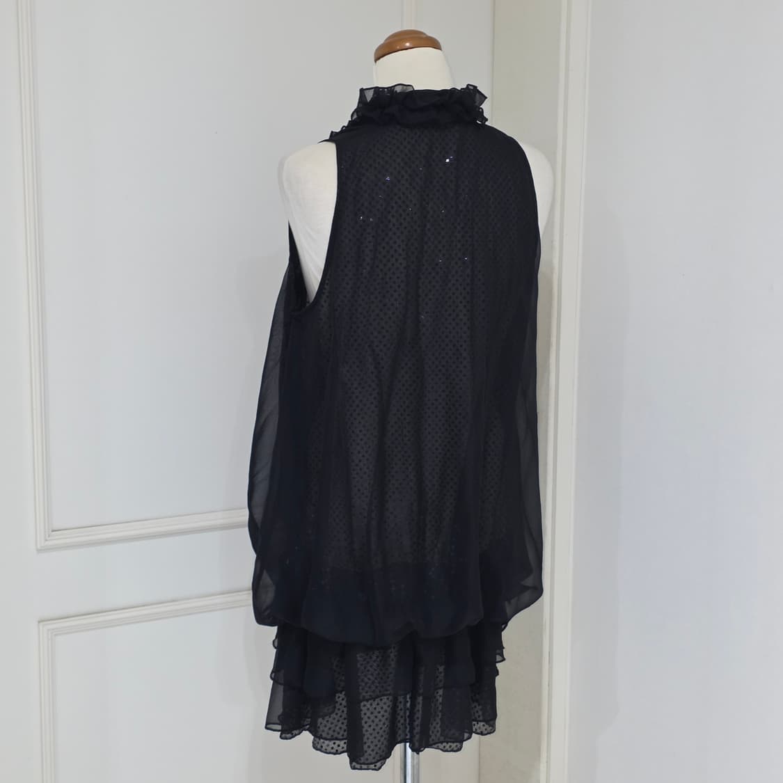 Crazy angel 일본빈티지)고딕시크벌룬 프릴 도트 쉬폰 캉캉 원피스 상품이미지3