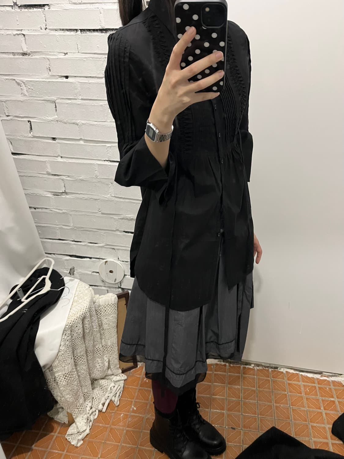 빈티지 차콜 레이어드 스트랩 스커트 상품이미지3