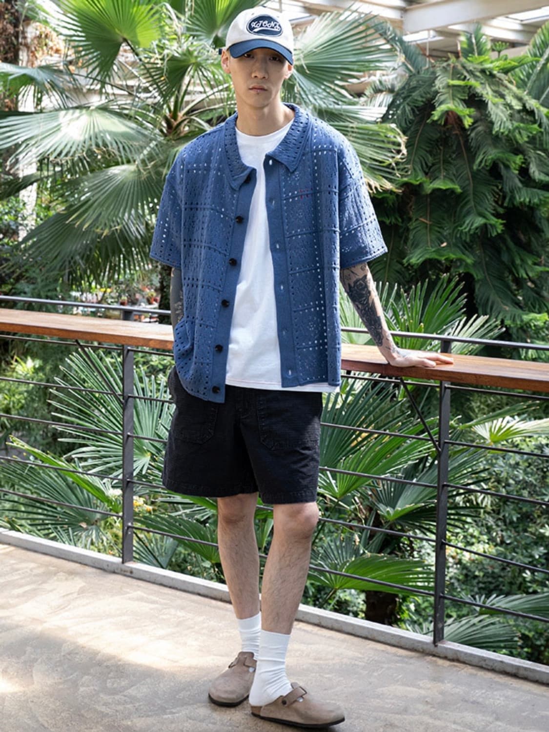 엑스톤즈 펀칭 반팔 니트 가디건 L (BLUE) 상품이미지1