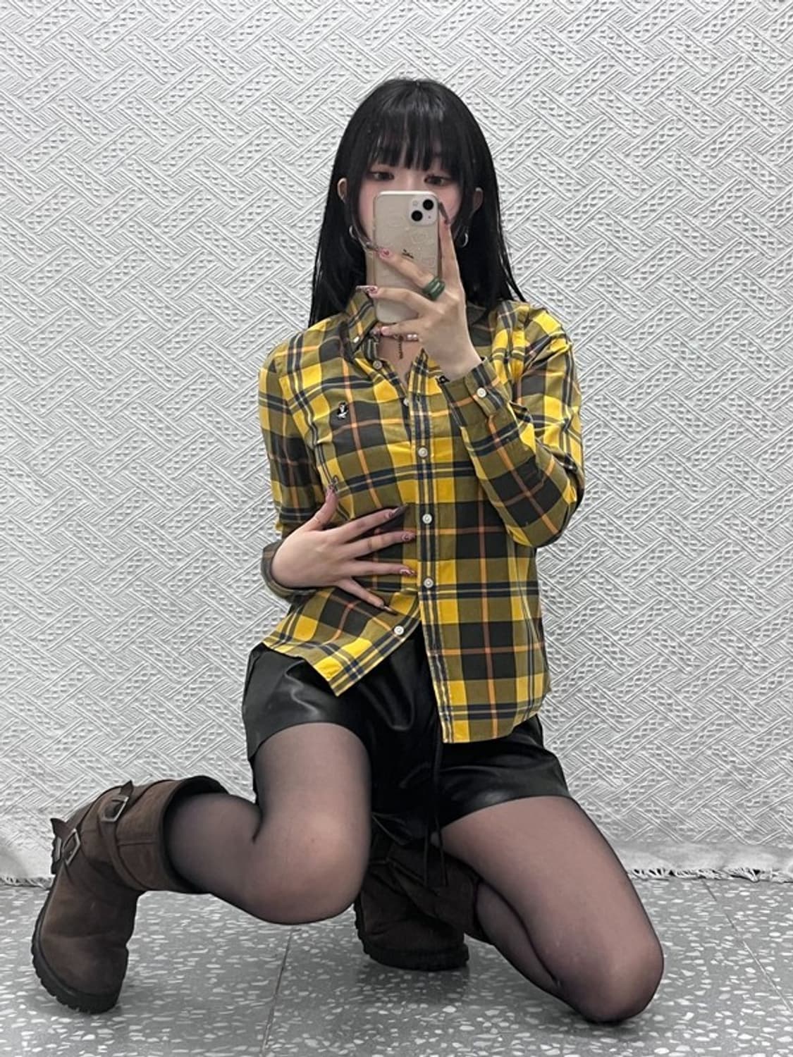 티니위니 컨트리 빈티지 슬림핏 머스타드 체크 셔츠 85 C11997 상품이미지2