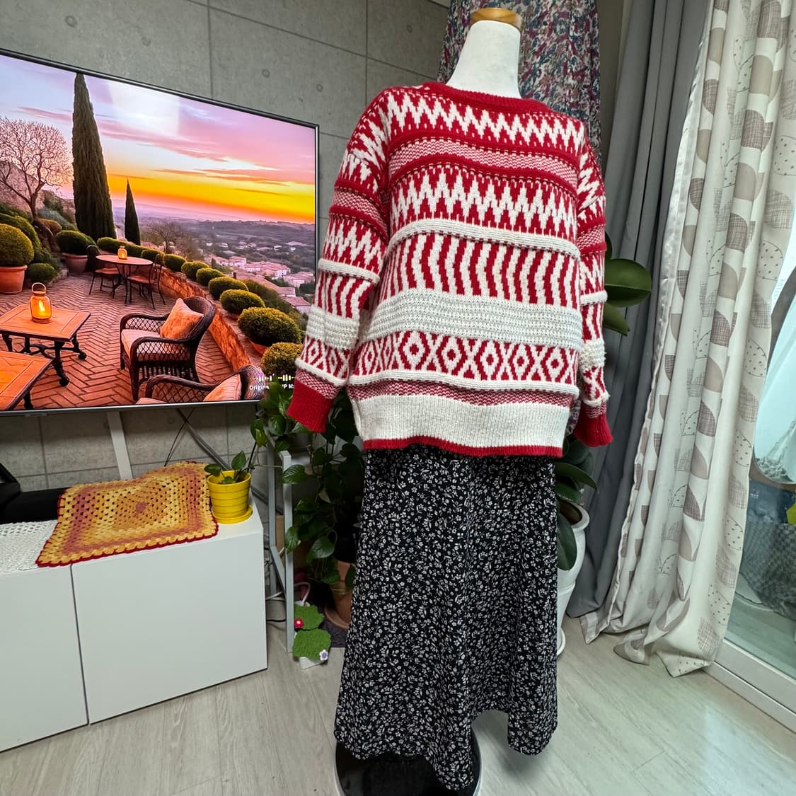 레드&아이보리 노르딕패턴 니트 스웨터 상품이미지8