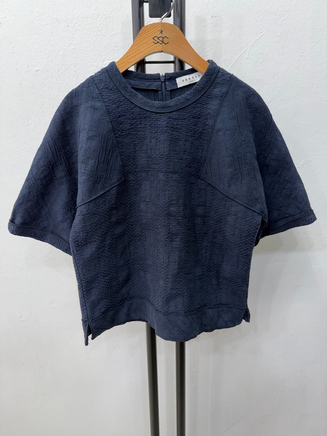 정품) Sandro 산드로 네이비 반팔 블라우스 36 상품이미지1