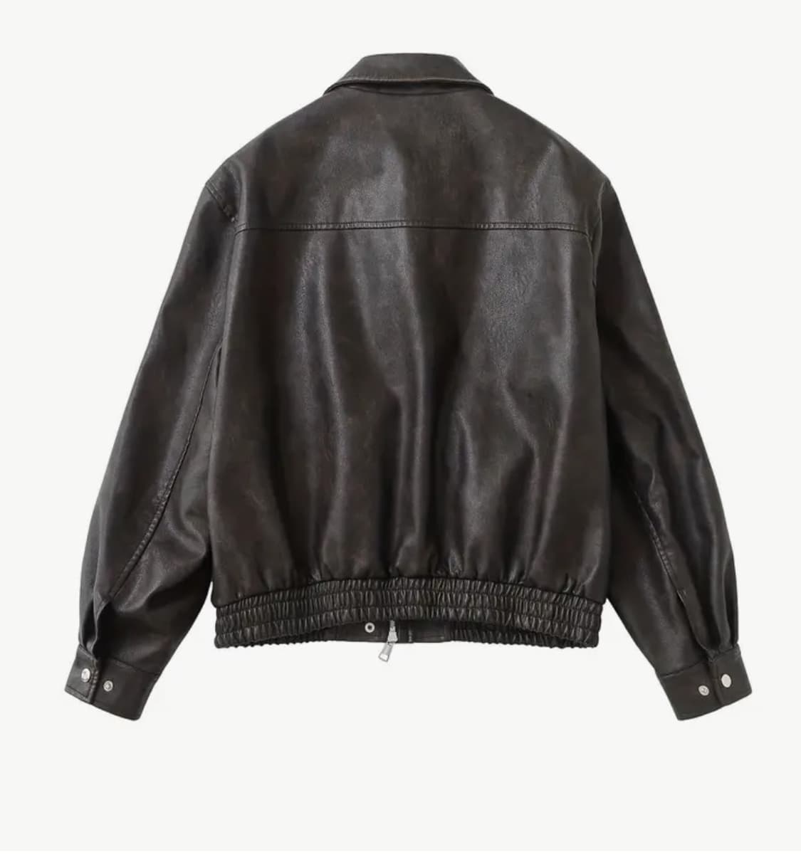 브라운 레더 봄버 자켓 1번 착용 상품이미지2