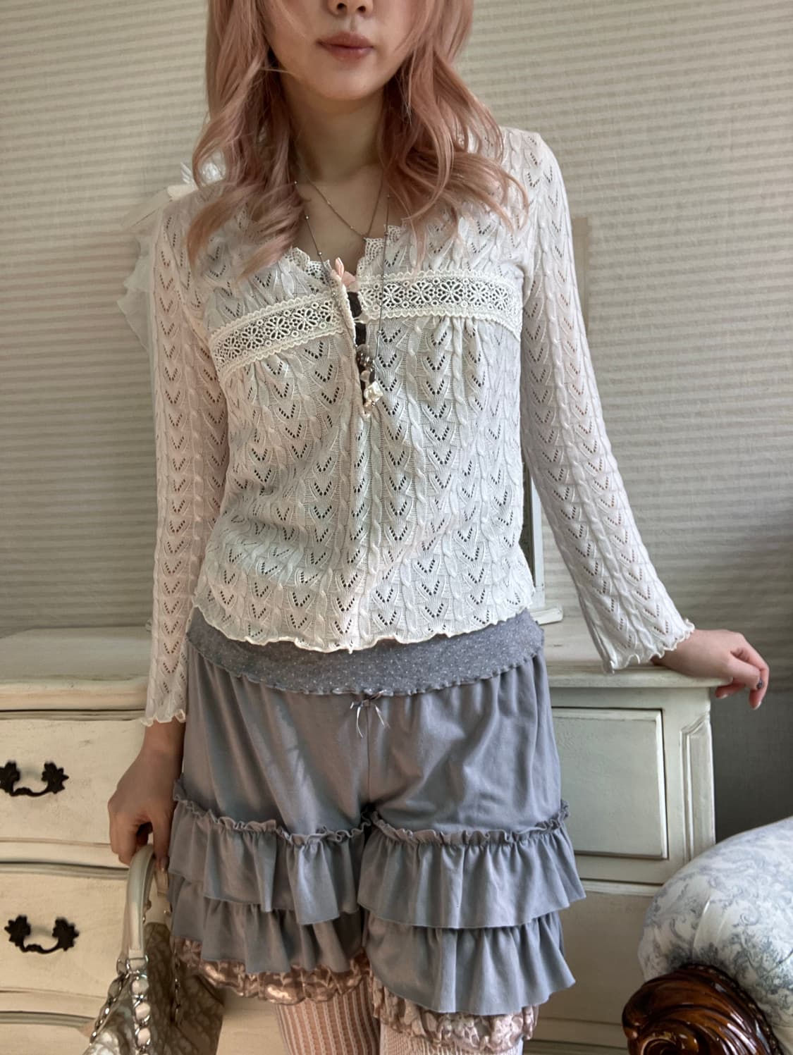 일본빈티지 크로셰 아이보리 레이스 니트 가디건 상품이미지7