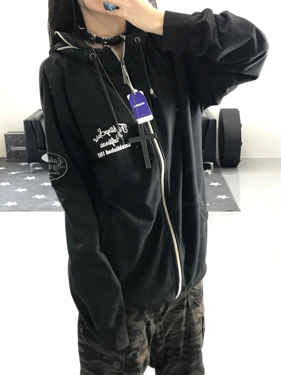 베드보이 블랙 프린팅 후드집업 상품이미지2