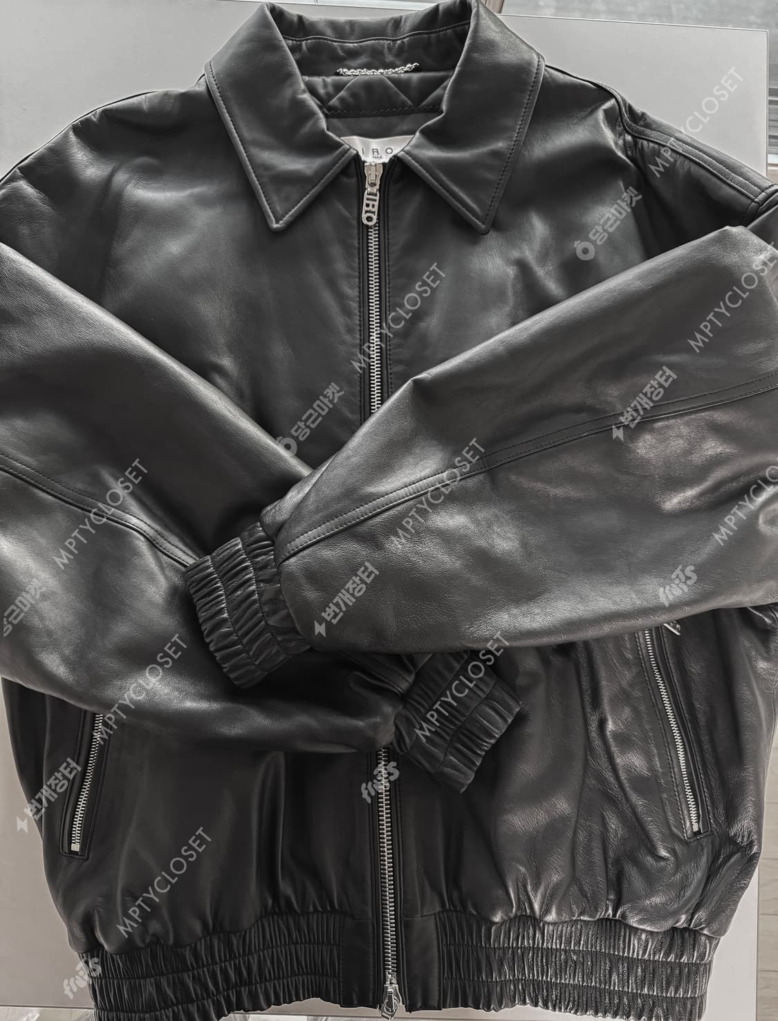 [100] IRO MEN 이로맨 패디드 램스킨 레더 블루종 자켓 점퍼 상품이미지3