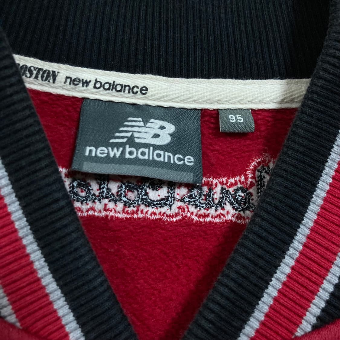 뉴발란스 레드 블랙 배색 코튼 스타디움 자켓 상품이미지4