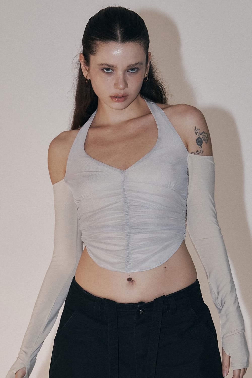 플노팔 라일리 메쉬 셔링 롱 슬리브 탑 스킨 상품이미지1