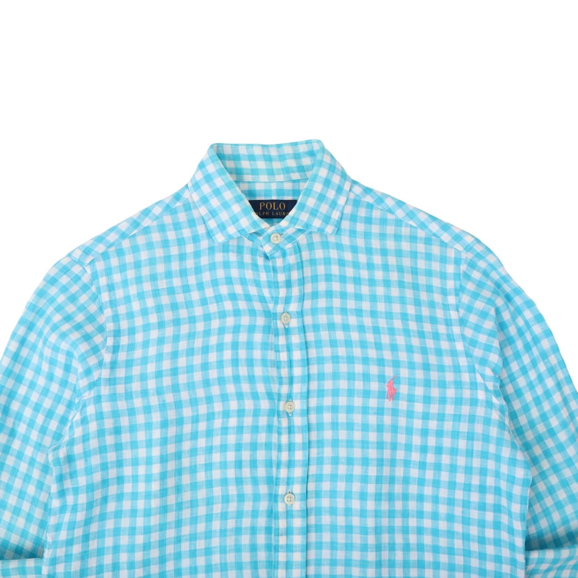 폴로 랄프로렌 린넨 라이트 블루 체크 셔츠 상품이미지2