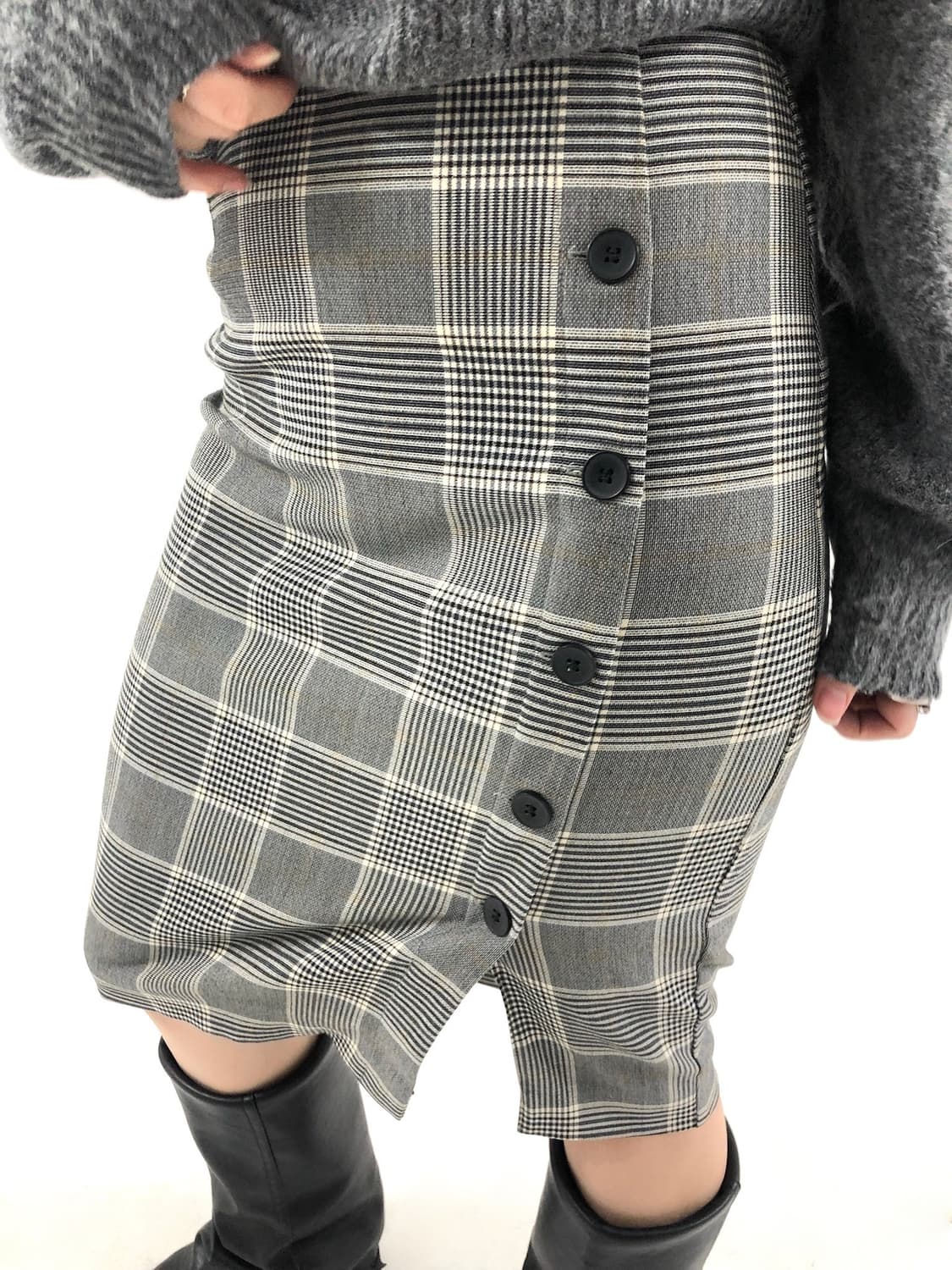 Five-Button H-Line Grey Midi Skirt 상품이미지1