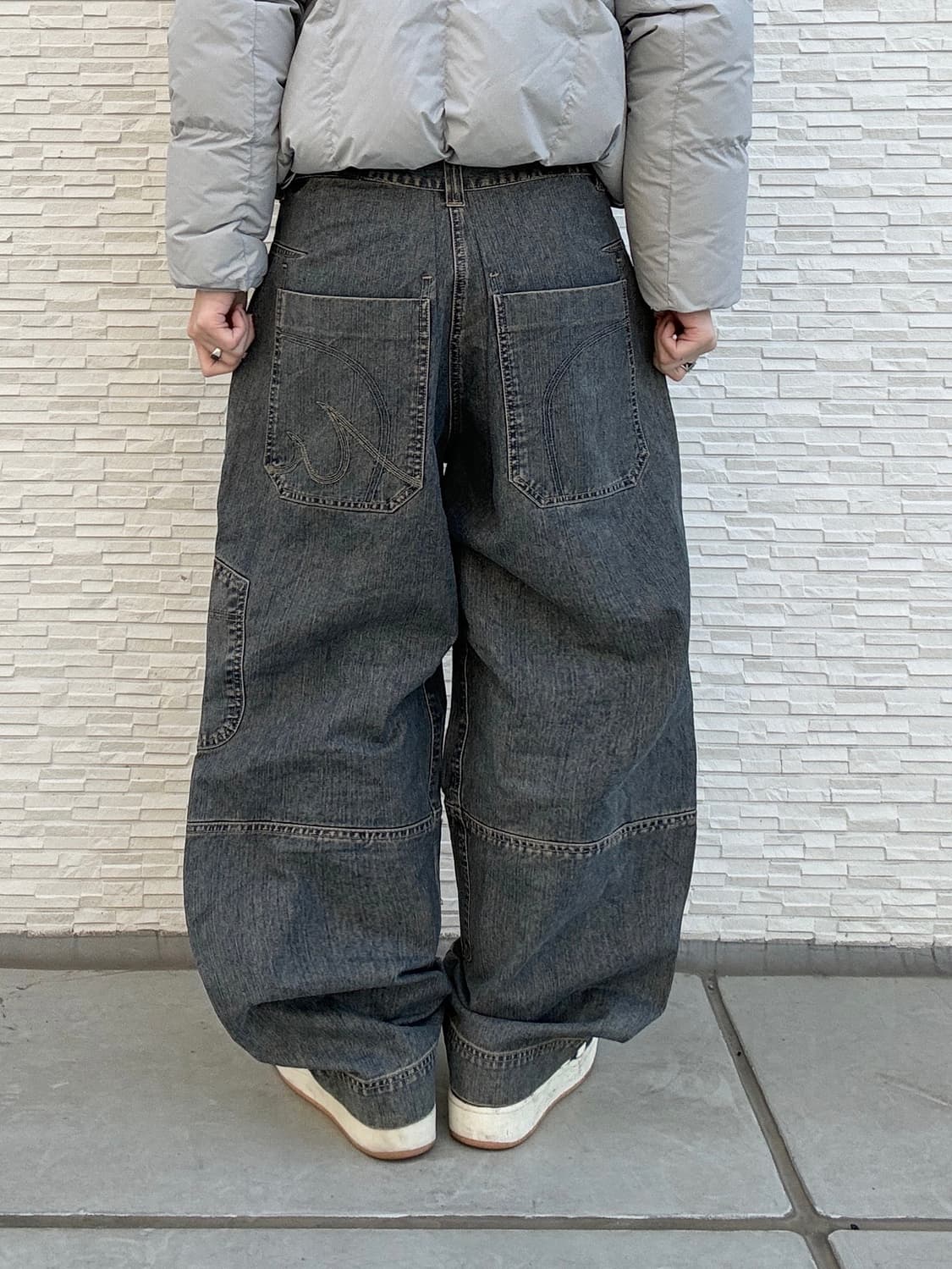 90s MANTARAY 올드스쿨 차콜 워크와이드 데님 팬츠 상품이미지3