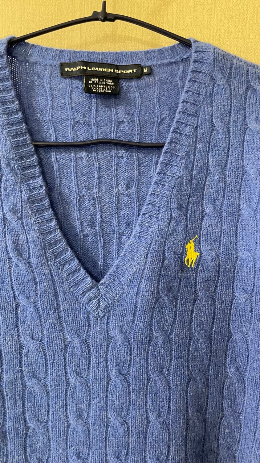 폴로 랄프로렌 100%램스울 케이블 브이넥 니트 블루 M 상품이미지5
