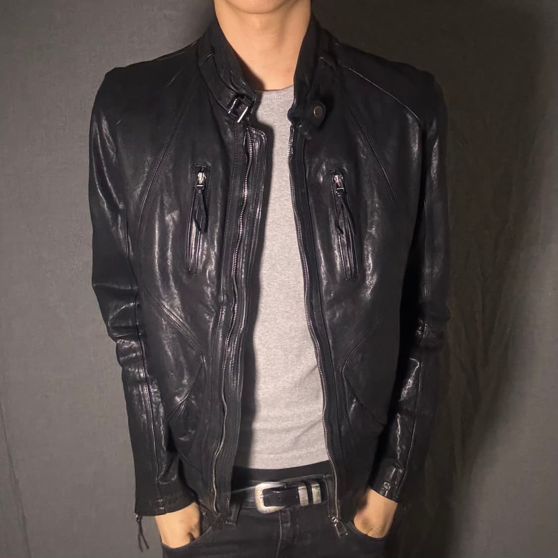 vintage black leather jacket 상품이미지3