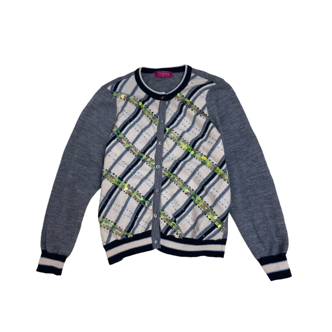 빈티지 그레이 스팽글 체크 패턴 가디건 상품이미지2