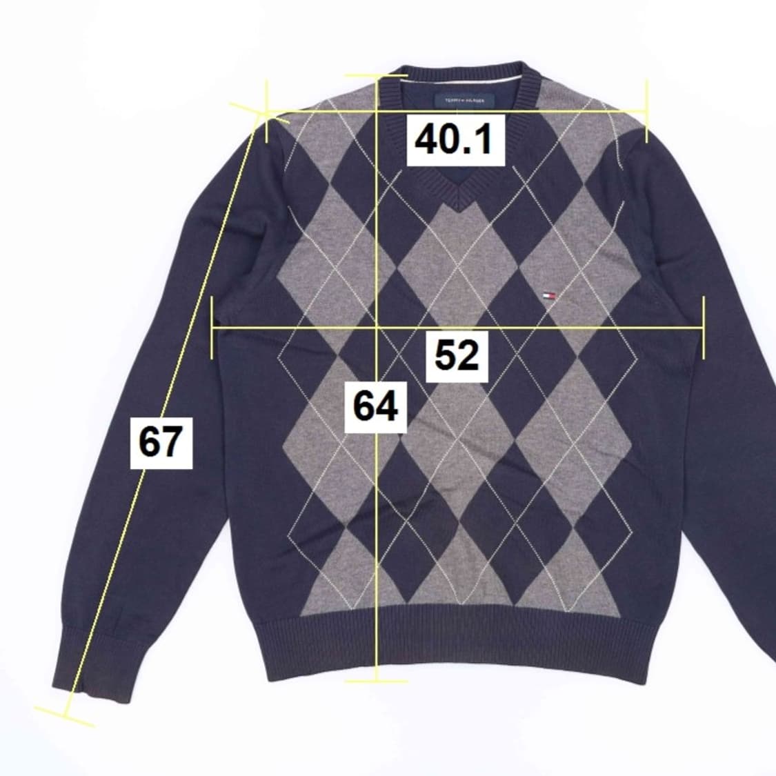 [S] 타미힐피거 아가일 체크 브이넥 니트 네이비 3938 상품이미지10