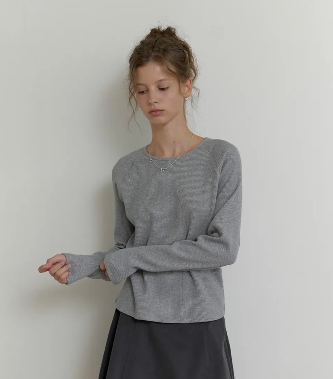 더미튼 레글런 와플 티셔츠 그레이 새상품 상품이미지1