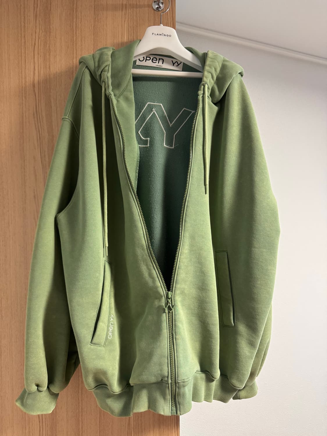 Openyy wide box hoodie 오픈와이와이 후드집업 그린 상품이미지4