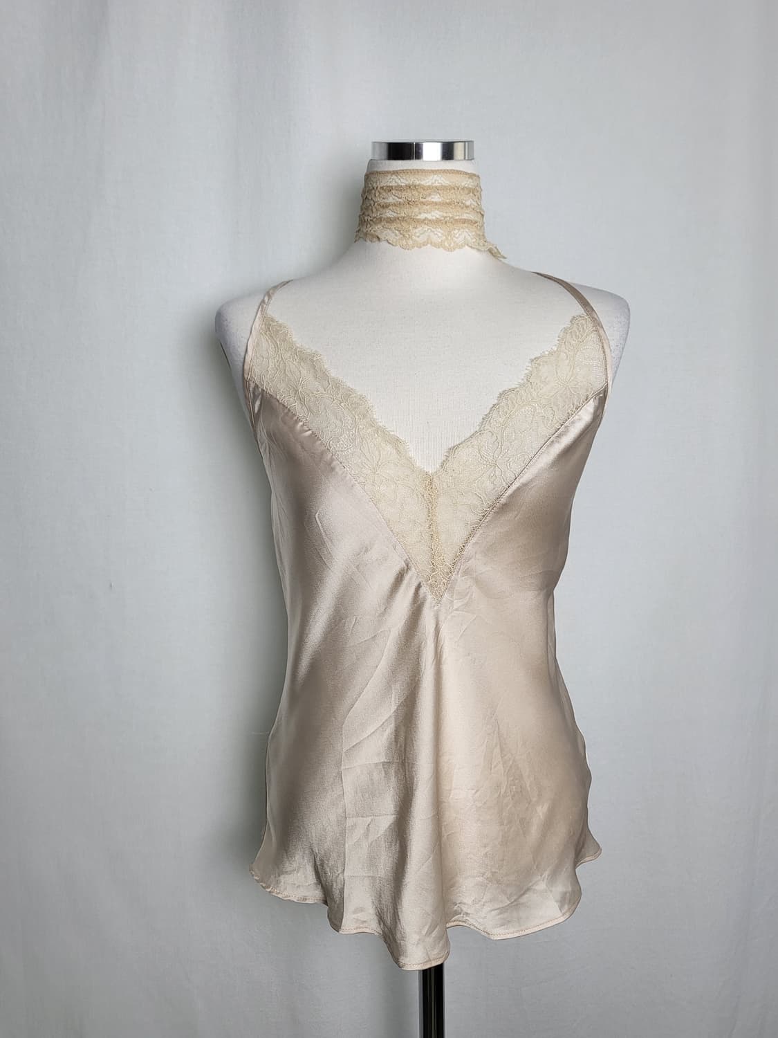 빈티지 샌드 베이지 실크 슬립 이너 탑 캐미솔 상품이미지1