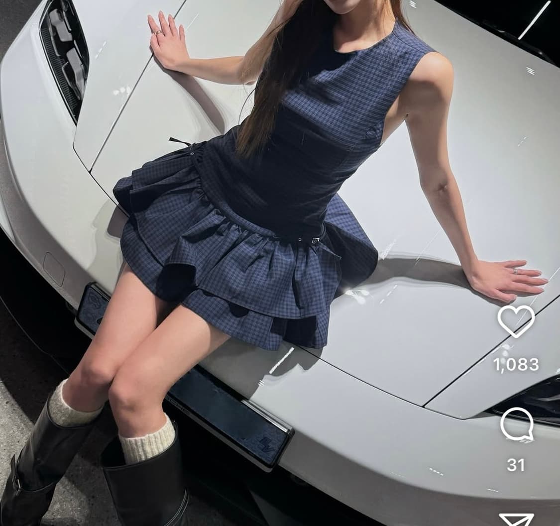 자라 체크 프릴 미니 원피스 네이비 상품이미지3