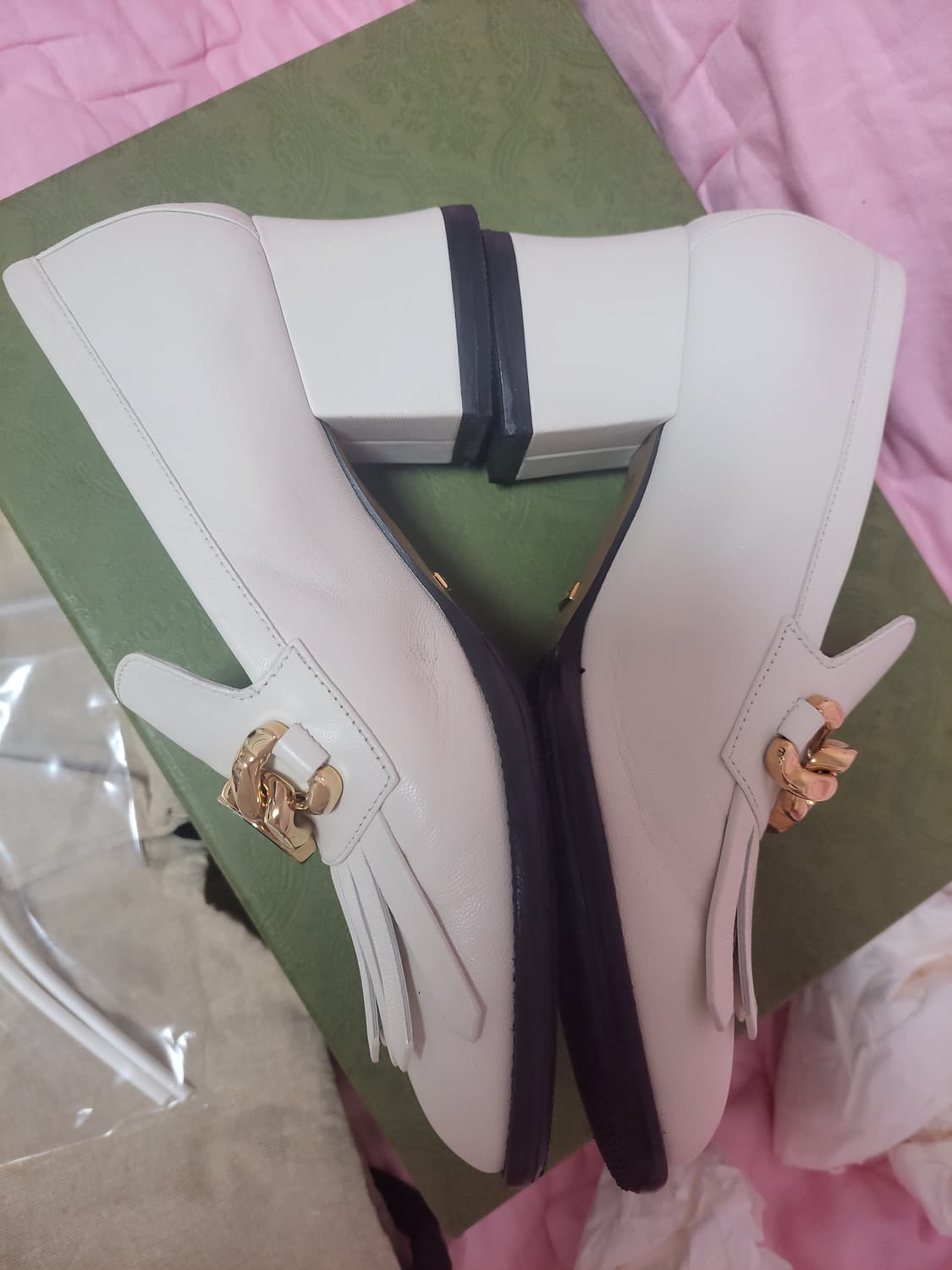 정품)급처1번신음상태좋음!구찌 인터로킹 G 레더 펌프 미드힐 구두 로퍼 상품이미지10