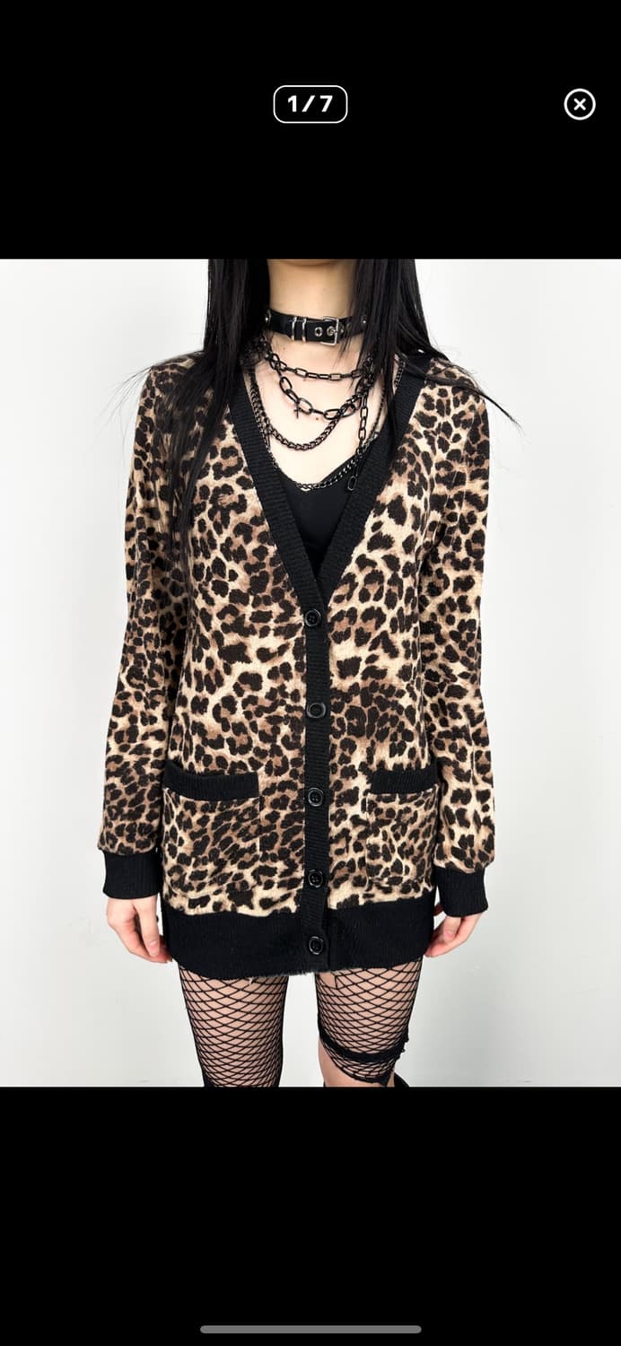 레오파드 호피 루즈 갸루 가디건 상품이미지1