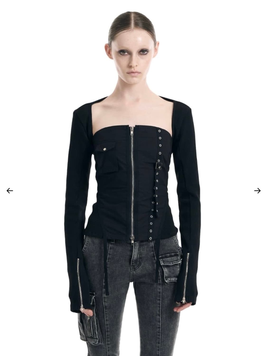 (새상품) 보헴서 바이커 지퍼 볼레로 블랙 상품이미지1