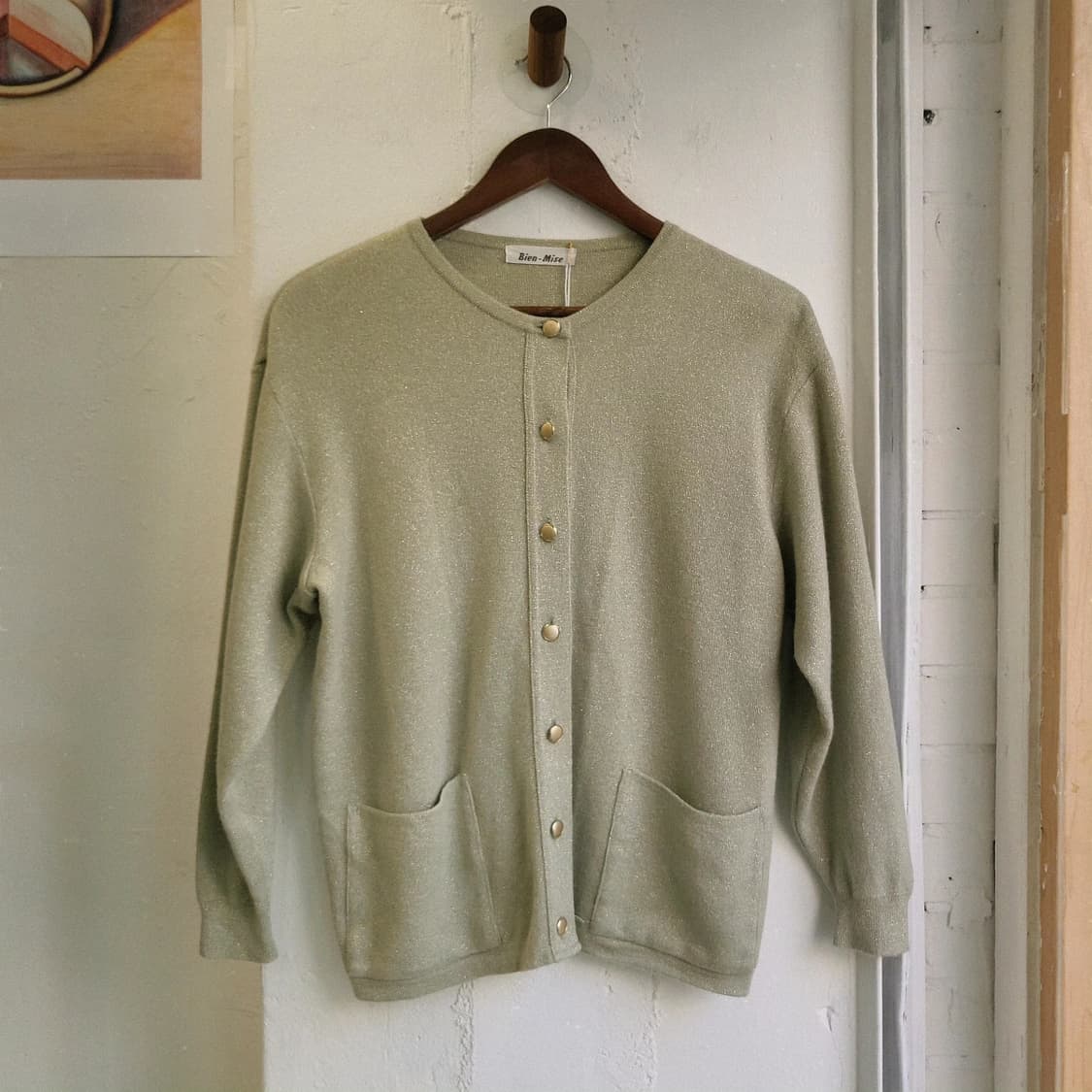 Bien-Mise 올리브 골드펄 울가디건 상품이미지1