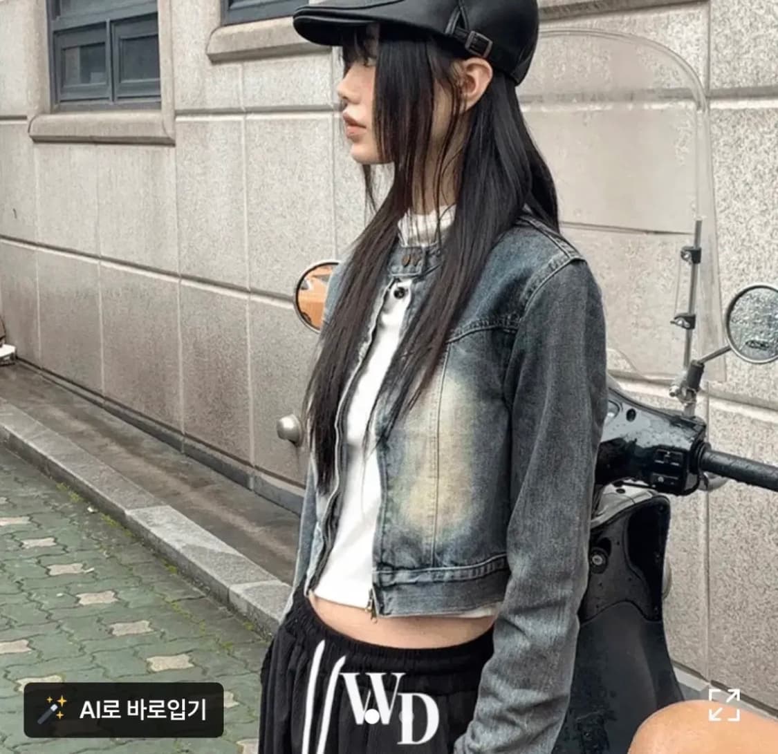 원더원더 카츤 빈티지 워싱 투웨이 지퍼 노카라 크롭 데님 자켓 청자켓 상품이미지1