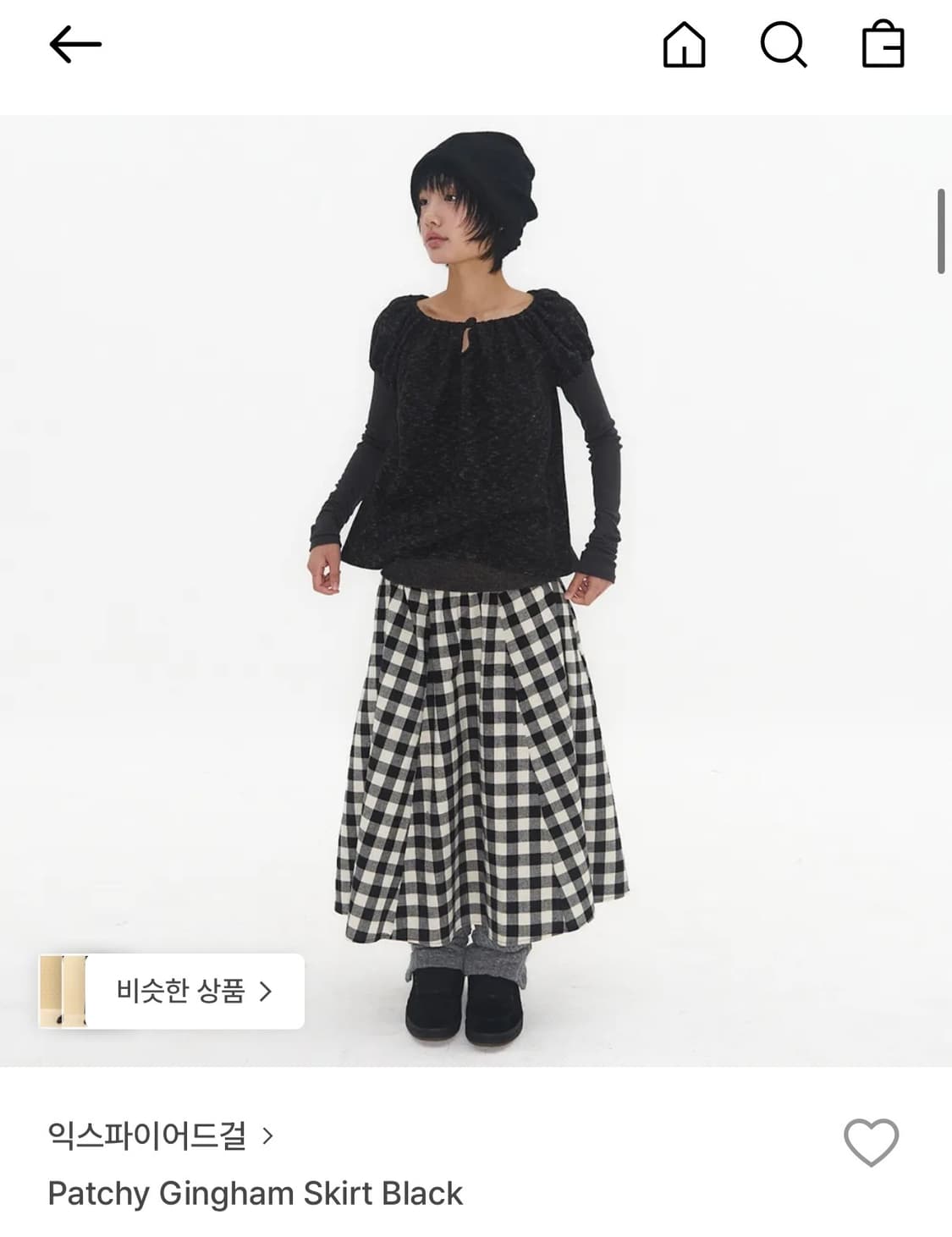 익스파이어드걸 패치 깅엄 체크 스커트 블랙 상품이미지1