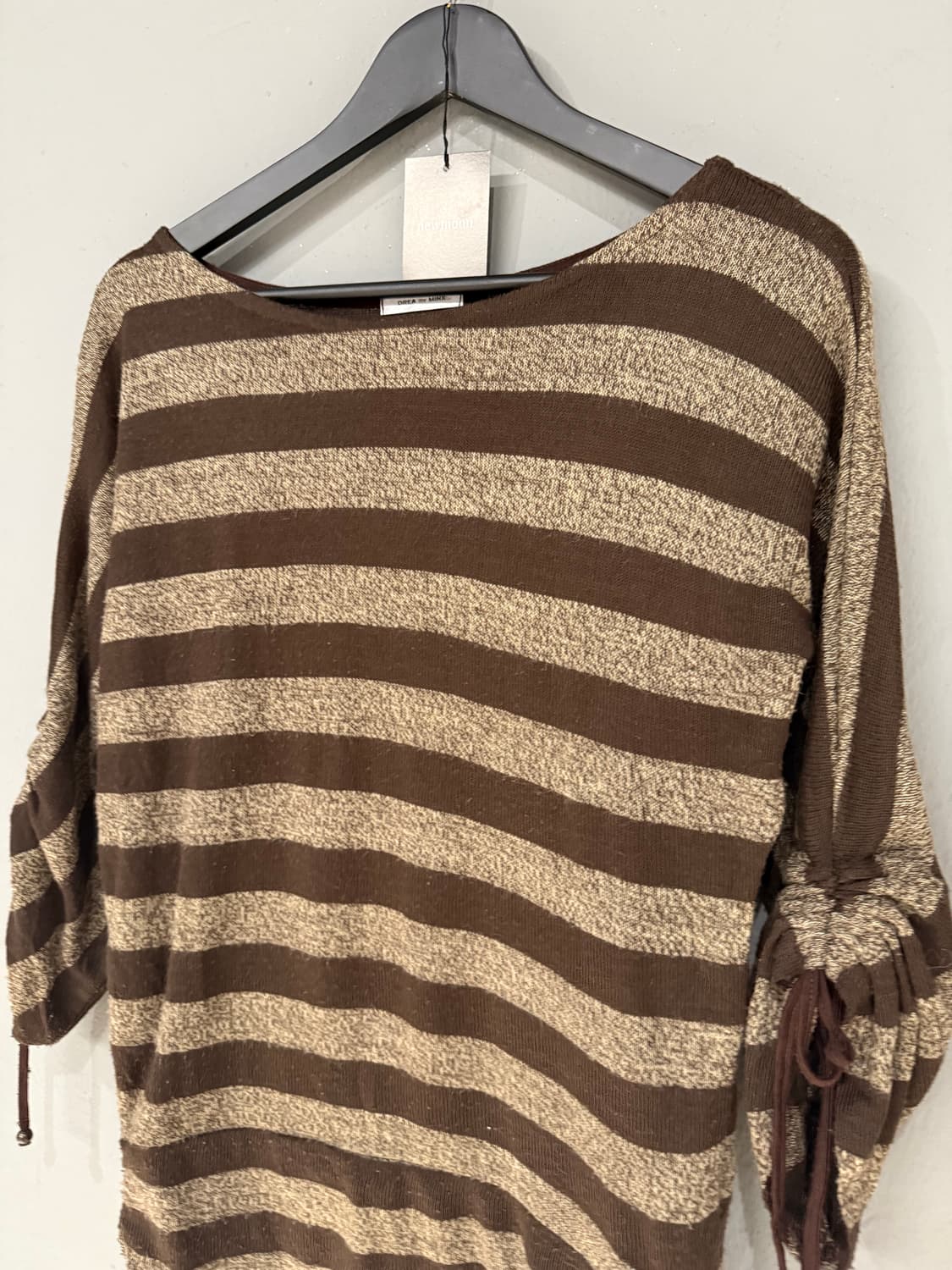 brown stripe pattern shirring detail top 상품이미지4