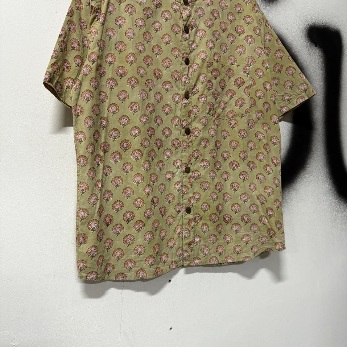 VTG 빈티지 에스닉 플라워 패턴 헨리넥 반팔 셔츠 상품이미지4