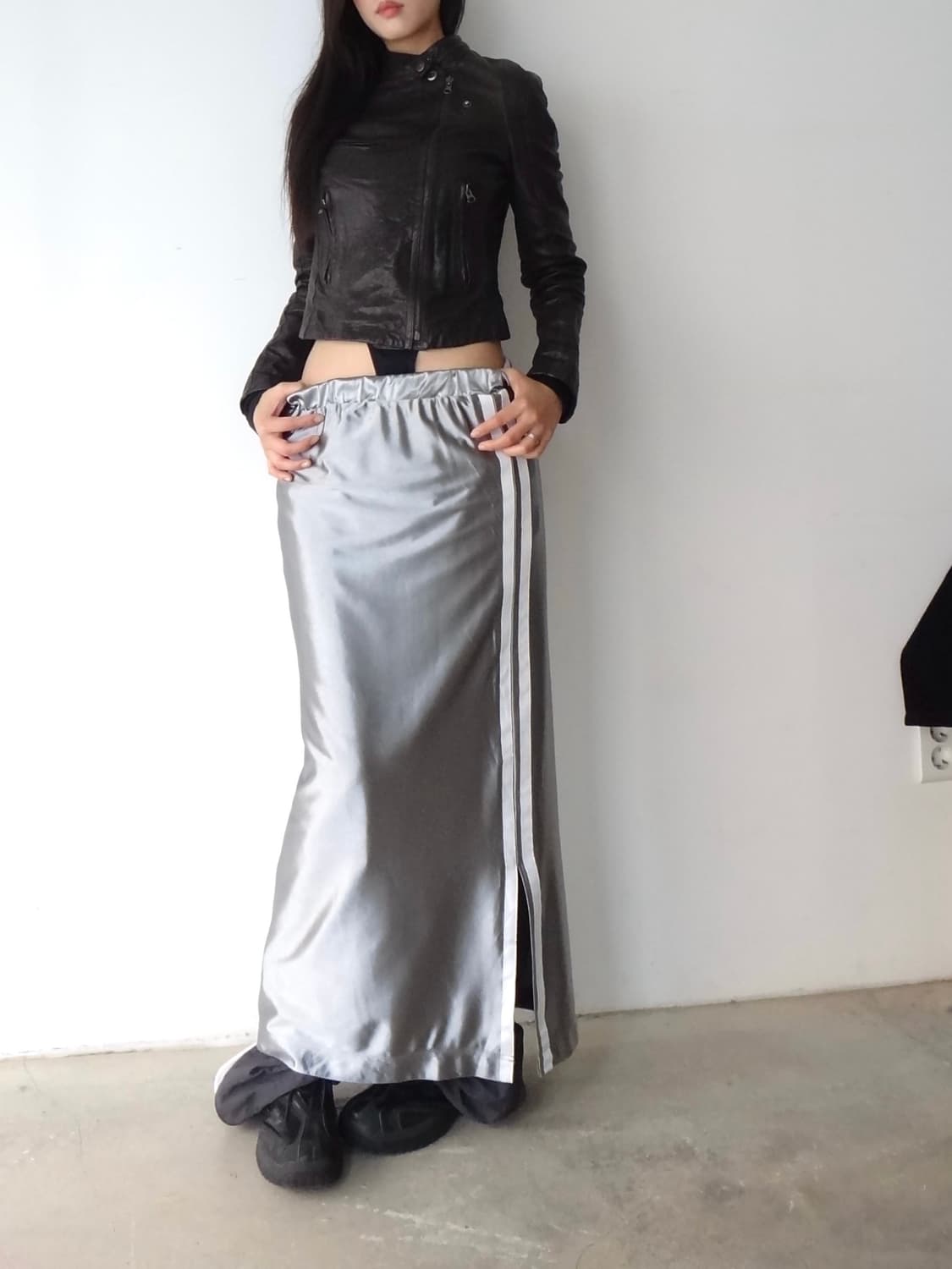 Glossy line long skrit / silver 상품이미지6