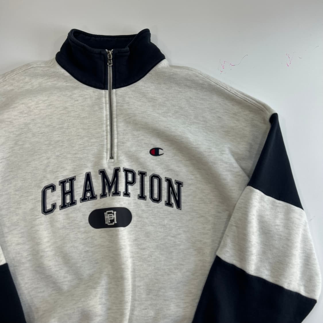 Champion 챔피온 네이비 멜란지 배색 반집업 상품이미지5