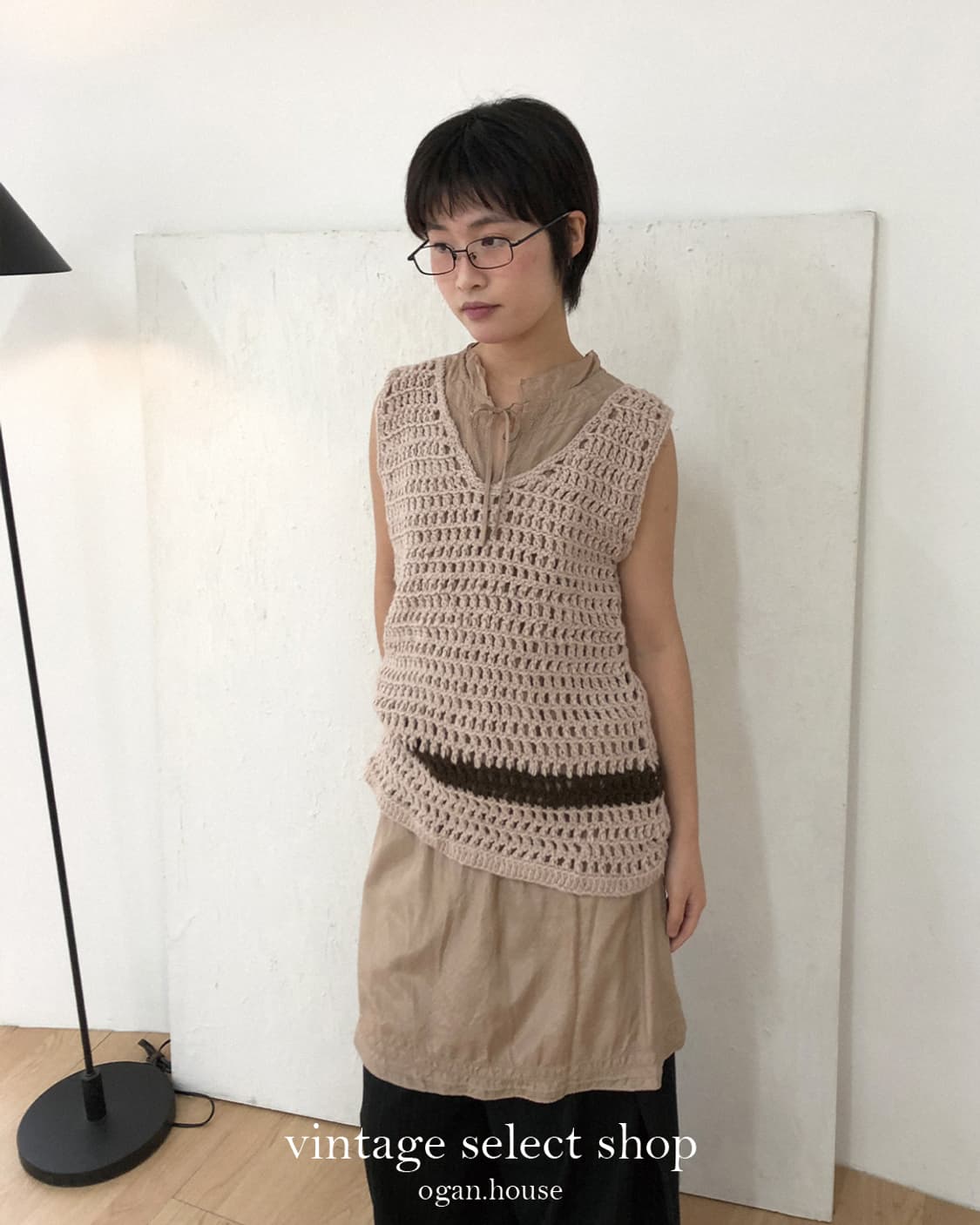 vintage chestnut crochet knit vest 상품이미지1