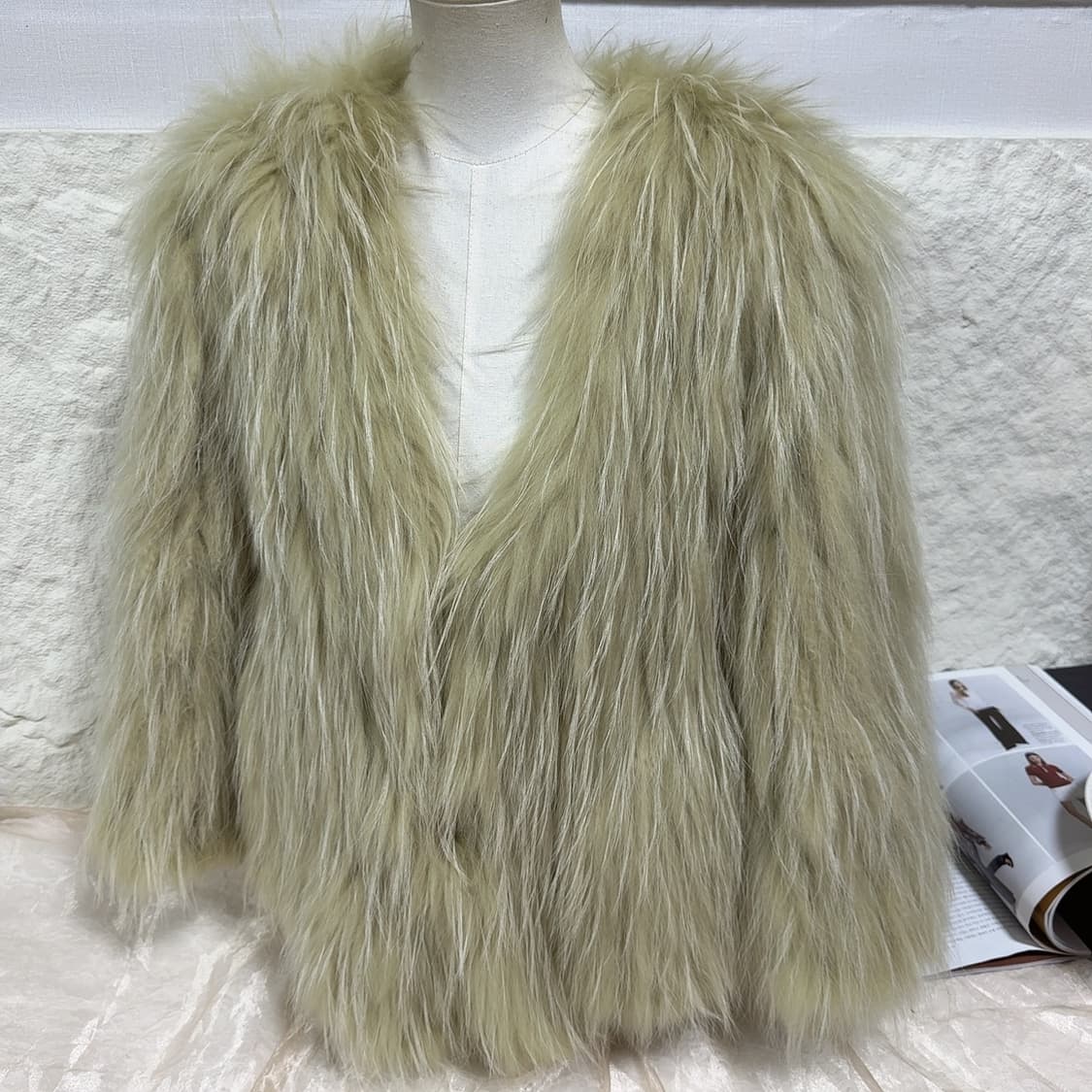 빈티지 아보카도 그린 라쿤퍼 자켓 상품이미지1